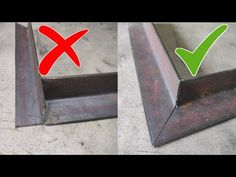 two pictures showing the same metal frame with green ticks on it and red check mark