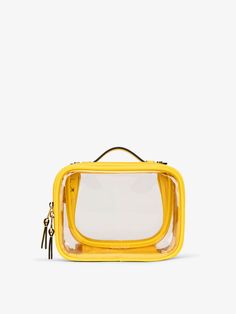 CALPAK small clear makeup bag with zippered compartments in yellow; CCM2001-LEMON Calpak Cosmetic Case, Clear Toiletry Bag, Make Up Case, Hanging Toiletry Bag, Laptop Tote Bag, Organized Storage, Small Makeup Bag, Small Makeup, Water Bottle Holders