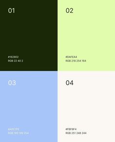 four different colors are shown in the same color scheme, one is green and the other is blue