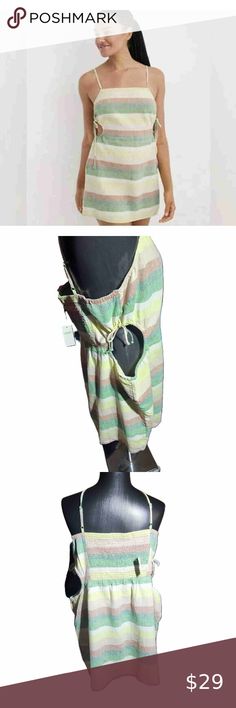 NWT Aerie Womens Green Striped Linen Blend Mini Dress Beach Cover Size XL Evening Cocktail Party, Spaghetti Strap Mini Dress, Dress Beach, Cover Size, Beach Covers, Striped Linen, Beach Dresses, Green Stripes, Stripes Pattern