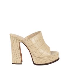 Heel Height: 4.3"; Platform Height: 1" | Slides On | Round Toe | Croc-Embossed Leather | Specialist Clean Only | Upper: 100% Leather; Lower: 100% Leather | Imported Alexandre Birman, Fashion Today, Mule Clogs, Mules Shoes, Embossed Leather, Mule, About Us, Flat Shoes Women, Designing Women