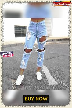 Women's Fashion High Waist Ripped Jeans Loose Casual Pants Chic Ripped Non-stretch Bottoms, Chic Non-stretch Ripped Bottoms, Chic Ripped Bottoms, Ripped Non-stretch Pants For Spring, Spring Stretch Ripped Pants, Chic Ripped Summer Pants, Trendy Ripped Straight Leg Pants, Casual High Waist Ripped Pants, Trendy Non-stretch Ripped Pants