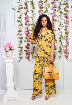 Material: Polyester, Spandex Sleeve Style: Short Color: Mustard Feature: Wide leg jumpsuit Item runs Large, size down for perfect fit Chic Printed Jumpsuits And Rompers For Brunch, Casual Floral Print Maxi Jumpsuits And Rompers, Trendy Printed Jumpsuits And Rompers For Day Out, Chic Floral Print Jumpsuits And Rompers For Brunch, Casual Floral Print Jumpsuit For Day Out, Chic Floral Print Jumpsuits For Brunch, Chic Floral Print Jumpsuits And Rompers For Spring, Spring Brunch Overalls Jumpsuits And Rompers, Spring Brunch Overalls And Jumpsuits