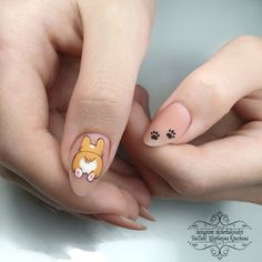 Nail Art Designs Corgi, Dog Themed Nails Art Ideas, Psyduck Nails, Nails Dog Design, Puppy Nails Designs, Cute Animal Nails, Dog Nails Design, Animals Nails