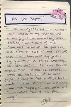 a note written to someone who is not happy about her life and the reason she wrote