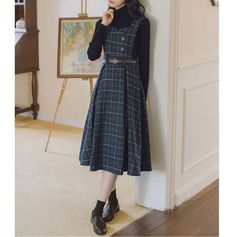 Winter Workwear Dress With Belt, Sleeveless Wool Dress For Fall, Overalls Outfit Hijab Dress, Dark Academia Pinafore, Academia Wardrobe, Pinafore Outfit, Winter Academia, Fairycore Princess, Royalcore Aesthetic