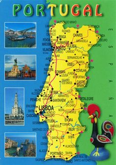 a map of portugal with pictures of the towns, roads and attractions in spanish language