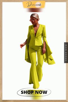 Lapel Irregular Large Swing Sleeve Blazer+flared Pants Work Set Fitted Asymmetrical Sets For Spring, Chic Flare Sets For Party, Chic Flared Party Sets, Stretch Wide Leg Pants With Flared Hem For Spring, Spring Stretch Wide Leg Pants With Flared Hem, Chic Party Flares With Flared Hem, Spring Wide Leg Stretch Sets, Spring Party Wide-leg Pantsuit, Fall Party Wide-leg Flares