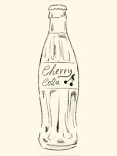 a drawing of a bottle with the word cherry cola written on it's side