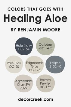 the colors that goes with heading aloe by benjam moore, including gray and white