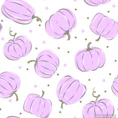 purple pumpkins and polka dots on a white background with pinkish spots in the middle