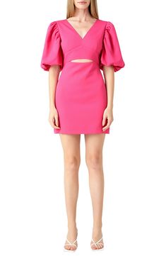 Voluminous puff sleeves lend undeniable romance to this leg-baring minidress with a subtle center cutout. V-neck Short sleeves Lined 100% polyester Hand wash, dry flat Imported Cut Out Mini Dress, Pink Fits, Sequin Fabric, Dress Pink, Winter Sale, Workout Clothes, Puff Sleeve, Cut Out, Active Wear