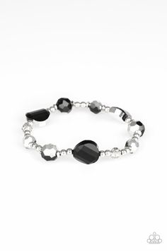 Brushed in a metallic shimmer, a collection of glittery black beads and shiny silver beads are threaded along a stretchy band around the wrist for a refined look. Sold as one individual bracelet. Black Silver Bracelet, Paparazzi Accessories Jewelry, Princess Gifts, Starry Eyed, Black Bracelet, Silver Bead Bracelet, Movie Fashion, Matching Jewelry, Jewelry Images