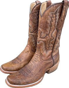 Corral Men's Brown Narrow Square Toe Cowboy Boots A4229 - Painted Cowgirl Western Store Rugged Brown Boots For Country Events, Rugged Brown Boots For Ranch, Rustic Brown Boots For Country Events, Brown Concho Boots For Rodeo, Rustic Brown Boots For Western-themed Events, Brown Concho Boots For Western-themed Events, Hand Tooled Brown Boots For Western-themed Events, Rustic Vintage Brown Boots For Ranch, Rustic Hand-tooled Boots For Western-themed Events