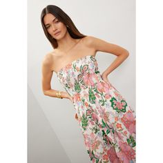 White floral (100% Cotton). Jumpsuit. Pull on closure. 50.5" from shoulder to hemline. 30" inseam. 15" rise. Made in the USA of imported fabric.¬† Pink Floral Print Jumpsuits And Rompers For Spring, Spring Strapless Fitted Jumpsuits And Rompers, Summer Floral Print Fitted Jumpsuits And Rompers, Fitted Floral Print Jumpsuits And Rompers For Summer, Pink Floral Print Jumpsuit For Spring, Spring Floral Print Pink Jumpsuits And Rompers, Spring Daywear Jumpsuits And Rompers, Fitted Floral Jumpsuits And Rompers For Garden Party, Feminine Jumpsuits And Rompers For Spring Day Out