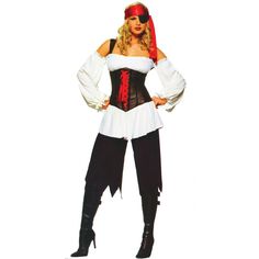 a woman in a pirate costume is posing for the camera with her hands on her hips