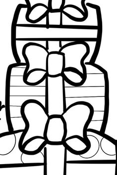 a black and white drawing of a gift box with a bow on the top,