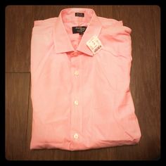 Long Sleeve New With Tags Formal Spring Pink Shirt, Spring Slim Fit Pink Dress Shirt, Pink Shirt For Business Casual In Spring, Spring Pink Slim Fit Dress Shirt, Pink Slim Fit Dress Shirt For Spring, Spring Office Dress Shirt, Relaxed Fit, Fitted Tops For Business In Spring, Business Button-up Tops For Spring, Casual Pink Dress Shirt For Spring