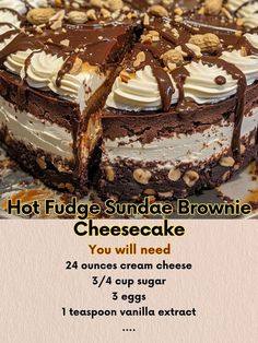 a chocolate cake with white frosting and nuts on top is shown in this advertisement