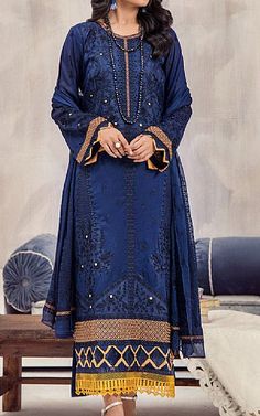 Marjjan Navy Blue Lawn Suit | Pakistani Lawn Suits Luxury Blue Jamawar Lawn Suit, Luxury Blue Chinon Lawn Suit, Premium Blue Digital Print Lawn Suit, Luxury Blue Lawn Suit For Formal Occasions, Luxury Blue Lawn Suit For Navratri, Luxury Fitted Blue Lawn Suit, Pakistani Winter Dresses, Suit Pakistani, Pakistani Clothes Online