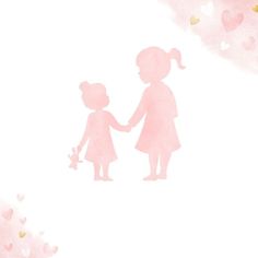 two children holding hands with hearts in the background