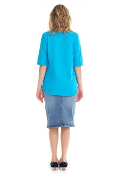 The Esteez elbow sleeve cotton tunic top is a versatile, lightweight shirt, with a loose fit. Its pretty cuff sleeve, and rounded hem is feminine and flattering for all body types. A perfect t-shirt for all day comfort and style. Pair it with a cute skirt or a pair of jeans and you have got a winning casual outfit. Crew neck is modest but will not feel ‘chokey’ Esteez blend of fabric is very soft with a good stretch True to size t-shirt Machine wash cold, hang/line to dry Models are 5’5" and 5'7 Cotton Tunic Tops, Cotton Tunic, Cute Skirt, Women Best, Top For Women, Elbow Sleeve, Good Stretches, Cute Skirts, Ocean Blue