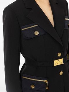 Elisabetta Franchi multi-pockets Utilitarian Blazer - Farfetch Elegant Black Blazer With Patch Pockets, Luxury Belted Blazer For Work, Office Black Blazer With Flap Pockets, Luxury Belted Business Blazer, Designer Belted Blazer For Work, Luxury Blazer With Pockets For Office, Luxury Blazer With Belt Loops And Long Sleeves, Luxury Blazer With Patch Pockets For Work, Luxury Office Outerwear With Belt Loops