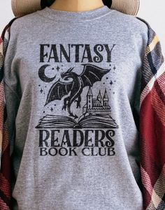 Fantasy Readers Book Club unisex cotton t-shirt Graphic Print Crew Neck T-shirt For Reading, Bookish Crew Neck T-shirt With Letter Print, Bookish Long Sleeve T-shirt With Letter Print, Bookish T-shirt With Letter Print And Crew Neck, Black Literary Crew Neck T-shirt, Black Literary T-shirt With Letter Print, Literary Style T-shirt With Letter Print And Crew Neck, Literary Letter Print Crew Neck T-shirt, Literary Graphic Print Crew Neck T-shirt