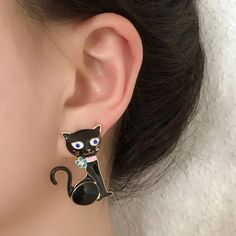 This Unique Pair Is A Wonderful Addition To Your Wardrobe And Your Style; Sure To Get Lots Of Compliments! Gsun1u50w00jnnu Novelty Black Jewelry With Cat Design, Black Novelty Jewelry With Cat Design, Trendy Cat Design Jewelry For Party, Trendy Cat Design Jewelry For Parties, Novelty Black Cat Design Jewelry, Whimsical Black Earrings For Party, Black Cat Design Novelty Jewelry, Whimsical Black Party Earrings, Cute Black Cat Design Earrings