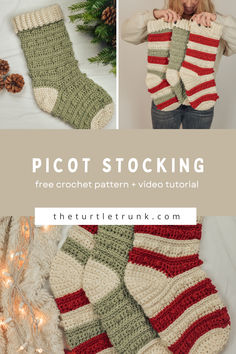 Woman holding a crochet Christmas stocking. Crochet Christmas Stocking Free Pattern, Free Crochet Christmas Stocking Pattern, Free Crochet Christmas Stocking, Fun Crochet Stitches, Crochet Stocking Pattern Free, Christmas Stocking Pattern Free, Stocking Pattern Free, Crochet Christmas Stocking Pattern, Crochet Stocking