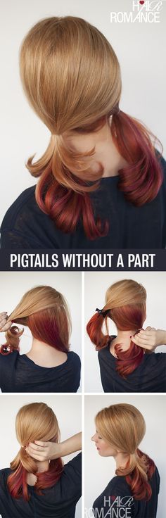 Hair Romance - Hair tutorial for pigtails without a part Hair Today, Great Hair, Hair Skin, Hair Day, Kids Hairstyles, New Hair