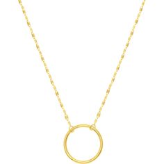 Olas d'Oro 18 Necklace - 14K Yellow Gold Open Circle Pendant on Piatto Chain Necklace