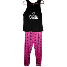 Love To Sleep Drama Queen Pajama Set. Soft, Stretchy Black Tank And Pink Velour Pants. Pant Have Elastic Waist And Decorative Drawstring. Women's Plus Size 2x. New With Tag. Bust Of Shirt Is 36" And Stretches To 44". Hip Of Shirt Is 40" And Stretches To 50". Length Of Shirt Is 26". Waist Of Pants Is 34" And Stretches To 60". Hip Of Pants Is 44" Relaxed And 62" Stretched. Inseam Is 27 3/4". Smoke Free, Pet Free Home. Womens Flannel Pajamas, Purple Pajamas, Adult Onesie Pajamas, Fleece Pajama Pants, Plaid Pajama Pants, Velour Pants, Pink Pajamas, Linen Pajamas, Onesie Pajamas