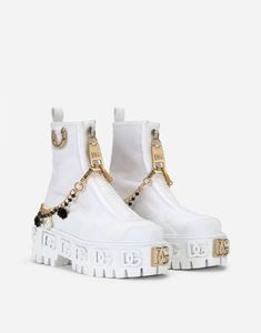 Chain With Charms, Signature Aesthetic, Dg Logo, Kawaii Shoes, Swag Shoes, White Boots, Pretty Shoes