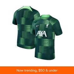 in stock Green Short Sleeve Sportswear Jersey, Green Graphic Print Jersey For Team Events, Moisture-wicking Green Top For Team Events, Green Moisture-wicking Top For Team Events, Green Casual Tops For Team Events, Casual Green Top For Team Events, Green Jersey Tops With Team Name, Green Short Sleeve Tops For Team Events, Nike Green Top With Logo Print