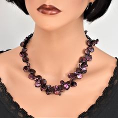 "♥ Ready to ship ♥ 100% handmade ♥ Packed in a gift box ♥ Custom length ♥ Material: Mother-of-pearl teardrop beads, pearls, silver Handmade purple pearls cluster necklace - the perfect statement jewelry piece you've been searching for.  This stunning necklace is meticulously crafted with an array of lustrous purple pearls, delicately clustered together to create a captivating and unique design.  Whether you're dressing up for a special occasion or simply want to add a touch of elegance to your e Pearl Cluster Necklace, Pearls Necklace, Purple Pearl, Artisan Gift, Pearl Cluster, Cluster Necklace, Necklace Unique, Teardrop Beads, Fabulous Jewelry