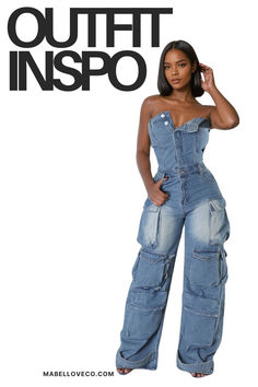 Casual Strapless Denim Jumpsuit, Casual Medium Wash Strapless Denim Jumpsuit, Strapless Denim Jumpsuit With Pockets For Summer, Casual High Rise Strapless Denim Jumpsuit, Casual Strapless Denim Jumpsuit With Pockets, Casual Denim Strapless Jumpsuit, Casual Strapless Denim Blue Jumpsuit, Trendy Strapless Jumpsuit With Pockets, Trendy High Waist Strapless Jumpsuit With Pockets