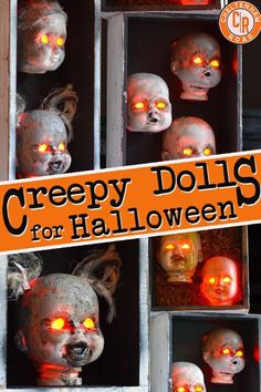 creepy dolls for halloween with glowing eyes and hair