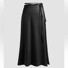 Black Wrap Around Satin Midi Skirt (One Size Fits All)- New With Tags And Never Worn! No Longer Available On Cider- Sold Out! Elegant Evening Black Wrap Skirt, Elegant Black Evening Wrap Skirt, Black Flowy Wrap Skirt For Evening, Elegant Black Flowy Wrap Skirt, Black Wrap Skirt For Spring Night Out, Elegant Black Lined Wrap Skirt, Elegant Black Wrap Skirt For Night Out, Black Wrap Skirt For Summer Evenings, Black Wrap Skirt For Evening In Spring