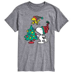 You'll be ready for holiday gatherings with this Men's Peanuts Snoopy & Woodstock Tree Graphic Tee. FEATURES Crewneck Short sleeveFABRIC & CARE Heather Colors: Cotton/Polyester, Solid Colors: Cotton Machine wash Imported Color: Heather Gray. Gender: male. Age Group: adult. Peanuts Christmas Tree, Woodstock Christmas, Peanuts Snoopy Woodstock, Peanuts Christmas, Snoopy Woodstock, Target Clothes, Mens Graphic T, Tree Graphic, Snoopy Christmas