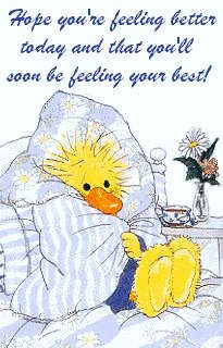 an image of a ducky in bed with the words hope you're feeling better today and that you'll soon be feeling your best