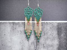 Navajo hand beaded earrings Southwestern Green Beaded Dangle Earrings, Southwestern Green Beaded Dangling Earrings, Southwestern Green Earrings With Dangling Beads, Hand Beaded Earrings, Flagstaff Az, Feb 4, Flagstaff, Hand Beading, Beaded Earrings