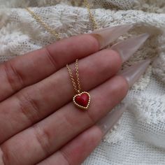 Tiny Red Heart Necklace, Dainty Heart Jewelry, Red Enamel Necklace, Gold Charm Necklace, Princess Jewelry, Coquette Aesthetic Necklace - Etsy Jewelry Coquette, Necklace Princess, Aesthetic Necklace, Red Heart Necklace, Princess Jewelry, Enamel Necklaces, Gold Charm Necklace, Necklace Dainty, Enamel Charms