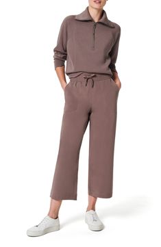 Take on the weekend in sporty-chic wide-leg pants featuring a smoothing high waistband and four-way-stretch fabric that wicks moisture and resists static. 25" inseam; 23" leg opening; 12 1/2" front rise; 17 1/2" back rise (size Medium) Elastic/drawstring waist Front slant pockets Moisture-wicking fabric engineered for dryness and comfort 88% polyester, 12% elastane Dry clean or machine wash, tumble dry Imported Casual Fridays, Cropped Pants Women, Cropped Wide Leg Pants, Casual Friday, White Dress Summer, 4 Way Stretch Fabric, Sporty Chic, Denim Jumpsuit, Blazer Coat