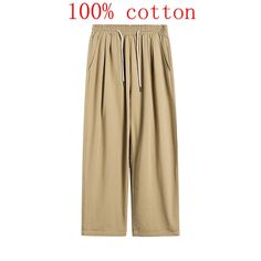 Wiaofellas Casual Pant Men Cotton Baggy Wide Leg Pants Ankle Length Elastic Waist Loose Straight Trousers Men Casual Wide Leg Harem Pants For Leisure, Solid Cotton Wide Leg Leisure Pants, Casual Plain Straight Pants, Solid Cotton Wide Leg Pants For Leisure, Casual Wide-leg Pants, Cotton Wide Leg Pants For Leisure, Casual Wide Leg Leisure Pants, Casual Wide Leg Pants With Pockets For Leisure, Casual Plain Pants For Fall