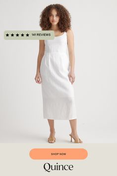 Crafted from the finest quality linen sourced from Europe, our 100% European Linen Scoop Neck Midi Dress is soft, breathable, and lightweight, making it the perfect choice for warm weather. The elegant scoop neck and midi length of the dress make it a versatile addition to any wardrobe. Whether you're dressing it up for a special occasion or keeping it casual for a day out, this dress is sure to turn heads.  | Quince | Women's 100% European Linen Scoop Neck Midi Dress in White, Size XS Summer Linen Dress For Brunch With Relaxed Fit, Linen Midi Dress For Brunch, Summer Brunch Linen Dress Relaxed Fit, Casual Midi Dress With Straight Neckline For Spring, Casual Linen Midi Dress For Brunch, White Linen Midi Dress With Straight Neckline, Daywear Linen Midi Dress With Straight Neckline, Linen Midi Dress With Straight Neckline For Daywear, Straight Neckline Linen Midi Dress For Daywear