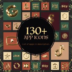 the cover of 130 + app icons, with gold letters and numbers in different colors