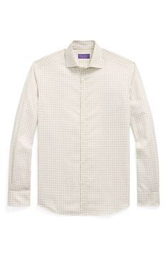 Tailored from crisp cotton, this versatile button-up patterned in a pale tattersall makes a distinctive foundation for any formal or semiformal look. 31" length; 44" chest (size Large) Front button closure Spread collar Long sleeves with button cuffs 100% cotton Dry clean or machine wash; flat dry Made in Italy Designer Clothing Elegant Formal Plaid Shirt, Classic Beige Business Shirt, Elegant Plaid Shirt For Business Casual, Elegant Plaid Dress Shirt For Formal Occasions, Beige Classic Business Shirt, Elegant Plaid Formal Shirt, Classic Plaid Dress Shirt For Work, Formal Plaid Shirt For Fall, Classic Plaid Business Tops