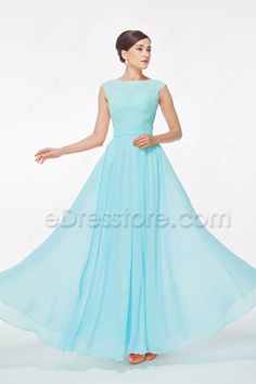 Composite Silky Chiffon fabric | 129 colour choices | Custom made | Individualization service Aqua Prom Dress, Cap Sleeve Prom Dress, Light Blue Prom Dress, Bridesmaid Dresses With Sleeves, Modest Prom, Banquet Dresses, Modest Bridesmaid Dresses, Prom Dresses Modest, Dresses Designer