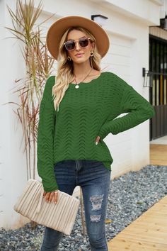 This scalloped boat neck sweater is a perfect addition to your casual wardrobe. The boat neck and dropped shoulders make it easy to layer with other pieces for a more polished look. Sizing category: Regular Picture style: Outdoors Pattern type: Solid Style: Casual Features: Ribbed Neckline: Boat neck Length: Regular Sleeve length: Long sleeves Sleeve type: Dropped shoulders Material: 100% acrylic Stretch: Slightly stretchy Sheer: No Body: Not lined Care instructions: Hand wash cold. Do not tumbl Scallop Neckline, Crochet Clothing, Saint John, Drop Shoulder Sweaters, Off Shoulder Sweater, Hello Fall, Loose Sweater, Ribbed Neckline, Lace Collar